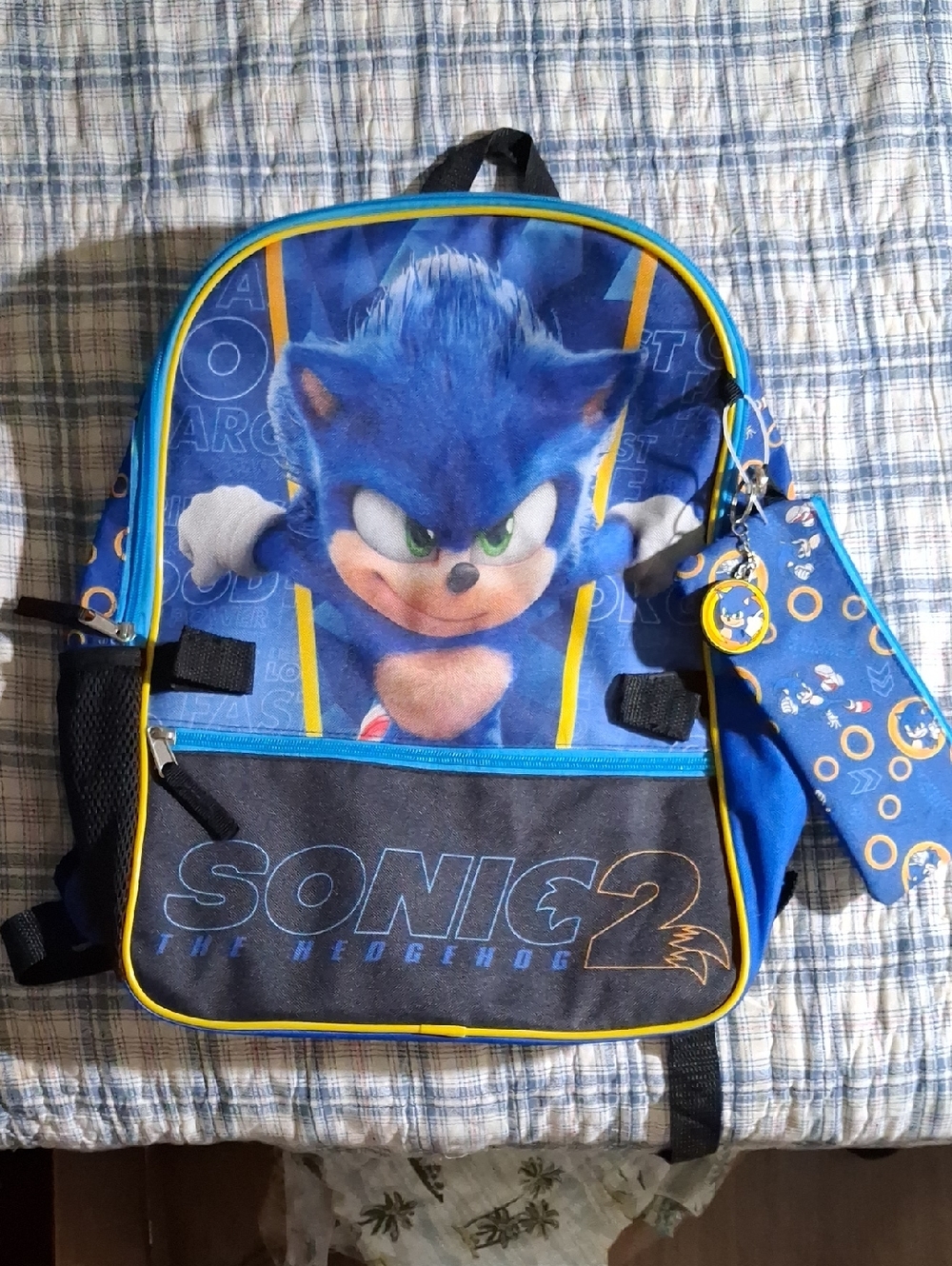 Bioworld Blue and Yellow Sonic 2 Backpack with Ring Pattern